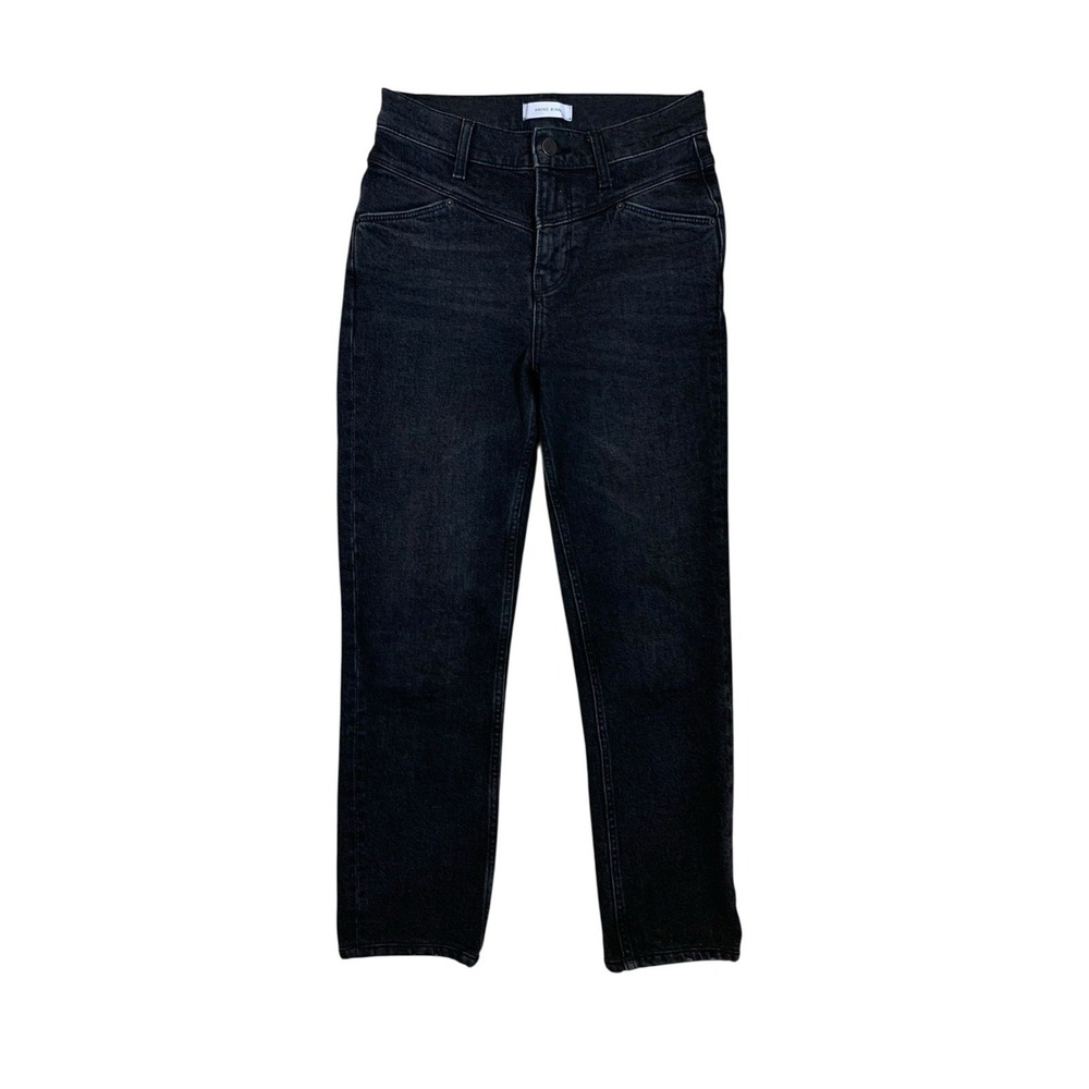 Anine Bing Black High Rise Straight Leg Jeans Stretch Denim 24